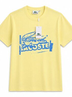 Lacoste Men’s Yellow Blue Crocodile Logo Graphic T-Shirt Crew Neck